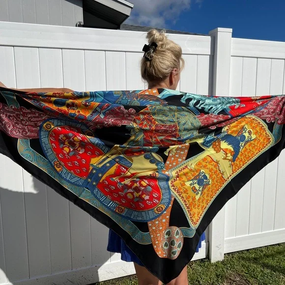 Hermes Red and White Silk Scarf - Picture 2 of 4